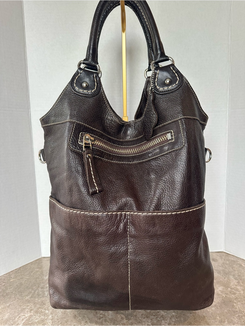 Roots Lauren Brown Italian Leather Hobo Bag Boho Indie Distressed Slouchy Tote